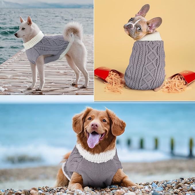 Small Dog Sweaters with Leash Hole Turtleneck Dog Sweaters Knitwear Boys Girls Warm Soft and High Stretch Pet Clothes for Fall Winter，Pet Shirts for Kitten Puppy Grey Small