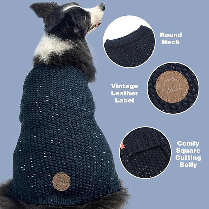 KYEESE Dog Sweater with Leash Hole for Small Dogs Male Warm Pullover with Reflective Thread Soft Knitwear Boy Dog Clothes Cozy Lightweight Thick Sweater Pet Indoor Outdoor Wear,Navy Blue,X-Small