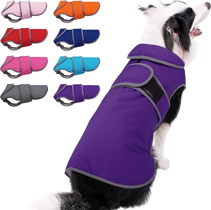 MIGOHI Reflective Dog Coat, Waterproof Winter Jacket, Fleece Lined, Small, Purple
