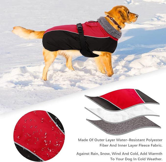 IDOMIK Dog Winter Coat, Reflective Waterproof Dog Jacket for Cold Weather, Warm Pet Coats for Small Medium Large Dogs, High Collar Doggy Fleece Snow Jacket, Winter Vest with Adjustable Buckle,XXL