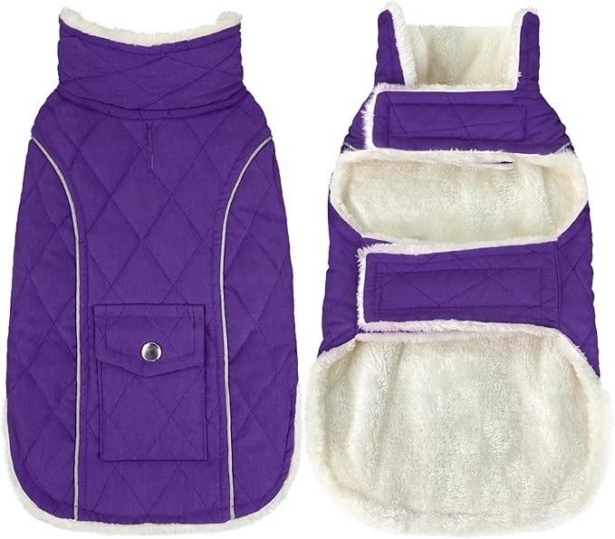 Malier Dog Winter Coat, Windproof Dog Cold Weather Coats with Real Pocket, Winter Extra Warm Pet Coat Fleece Jacket Reflective Clothes for Small Medium Large Dogs and Puppy (Purple, Medium)