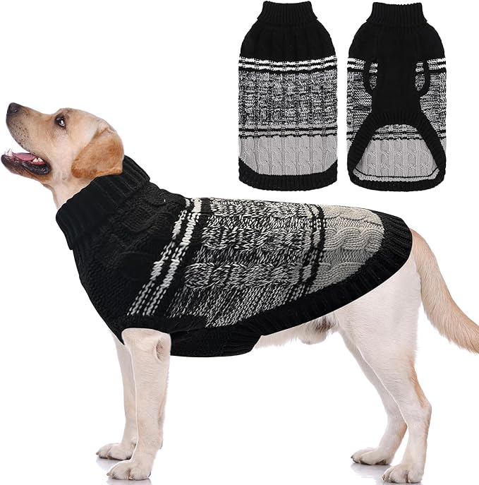Mihachi Dog Sweaters for Large Dogs - Soft, Warm Dog Shirt, Cold Weather Turtleneck Pullover, Cat and Puppy Coat with Leash Hole, Black Large