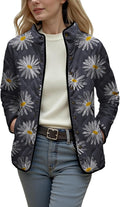 LIZALIG Women's Cropped Puffer Jacket Lightweight Floral Print Long Sleeve Padded Quilted Puffy Cardigan Coat