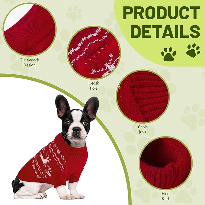 Christmas Dog Sweaters for Small Medium Large Dogs Classic Turtleneck Holiday Xmas Pet Clothes Cozy Stretchy Sweater for Chihuahua, Bulldog, Dachshund, Pug X-Large