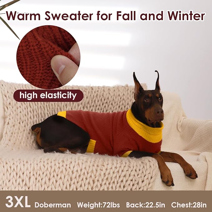 XXL Dog Sweater with Leash Hole, Stretchy Turtleneck Sweaters for Dogs Large Girl Boy, Cold Weather Fleece Pullover Fall Winter, Warm Christmas Clothes for Pitbulls, Labrador, Burgundy 2XL