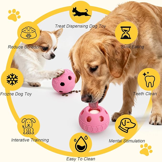 IFOYO Frozen Treat Dog Toy Ball for Small to Medium Dogs, Silicone Enrichment Dog Toys to Keep Them Busy, Reduce Anxiety, Puzzle Treat Dispensing Dogs Toys for Slow Food Training, Easy to Clean