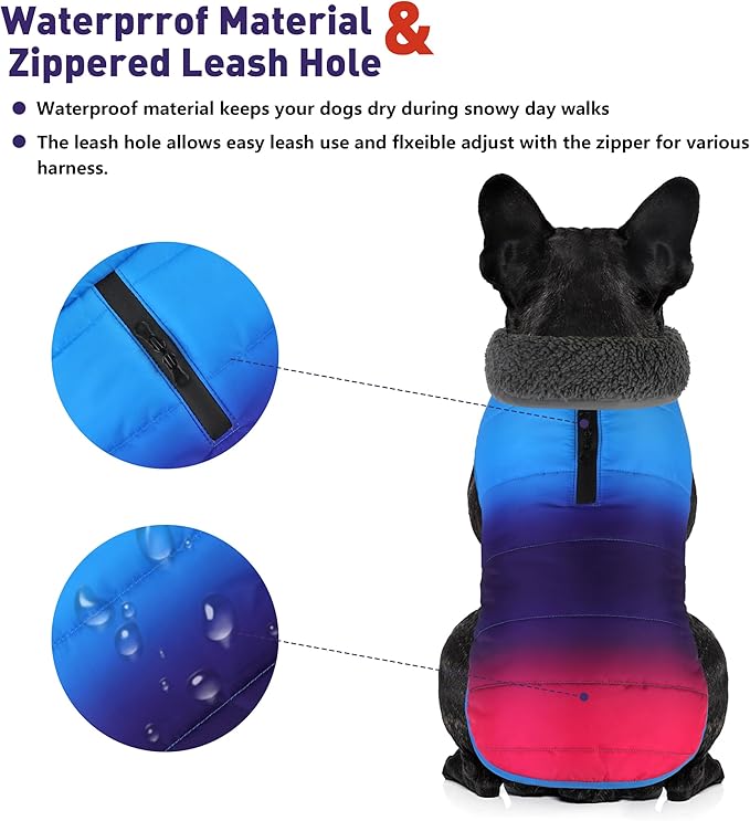Dog Winter Coat, Waterproof Dog Jacket with Leash Hole, Reflective Adjustable Pet Snow Vest, Warm Fleece Sweater for Small Medium Large Dogs - Gradient Blue, 3XL