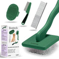 Dog Slicker Brush for Dogs Grooming Kit 4PCS | Large Dog Brush for Goldendoodles Poodles Doodles | Long Pin Haired Brush | Poodle Brushes and Comb (Green)
