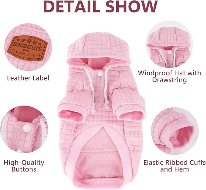 2 Pack Dog Hoodie Sweaters for Small Medium Dogs Warm Dog Clothes for Large Dogs Soft Waffle-Like Laminated Sweatshirt Bulldog (Pink+Purple, L (Back: 19",Chest: 28", Neck: 17.5"))