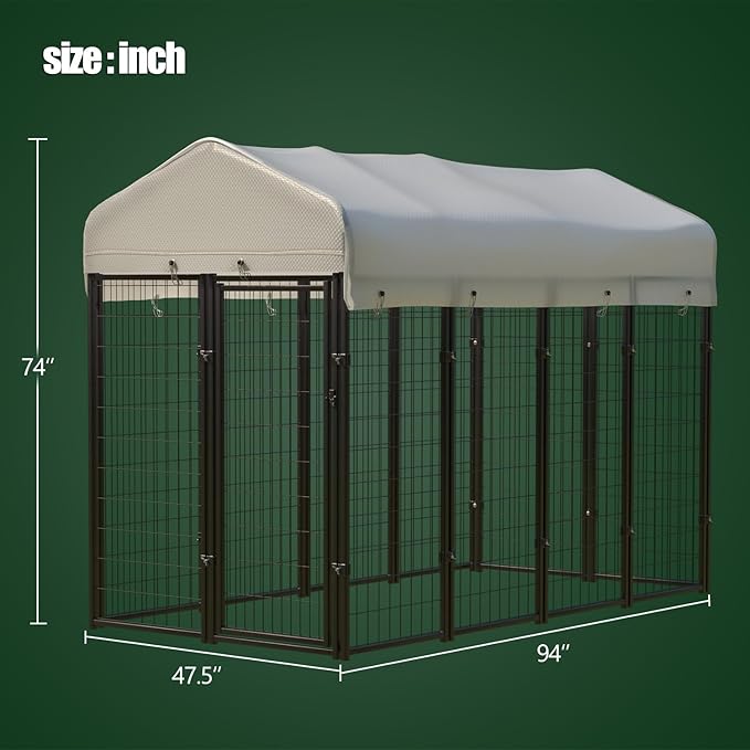 12 Panels Large Dog Kennel Outside Outdoor with Roof Heavy Duty Dog Kennel Outdoor Indoor Dog Playpen Enclosure Pet Pen House Fence Yard Yard for Small Medium Large Dogs 8'x4'x6'