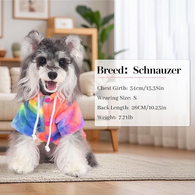Dog Hoodie Tie Dye Dog Sweatshirt Chic Winter Clothes Ultra-Soft Warm Sweaters for Small Medium Dogs Fashion Pet Clothes for Dogs (Multicolor, XS (Back: 9.05",Chest: 13.77", Neck: 12.59"))