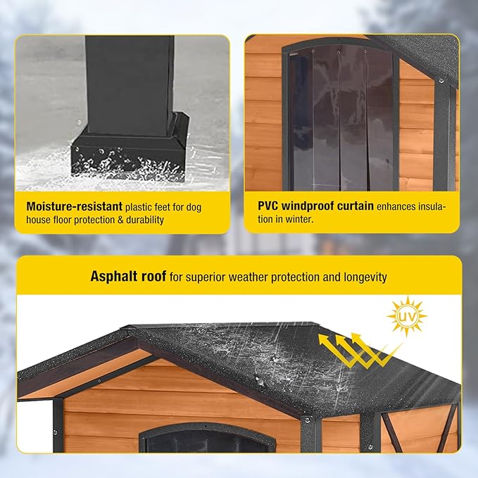 AIVITUVIN Outdoor Heated Dog House with Heating Pad Insulated Dog House with Anti-Chewing Metal Frame Large Dog Kennel Weatherproof for Winter 41.6“L