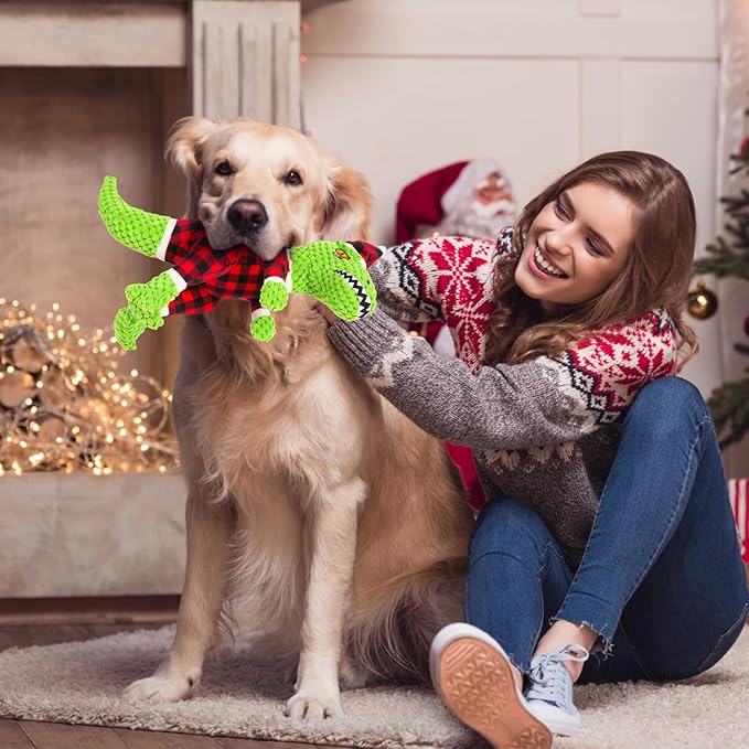 Christmas Dog Toy for Large Breeds - Squeaky Plush Tug of War Toy with Crinkled Paper - Stuffed Animal to Keep Dogs Busy