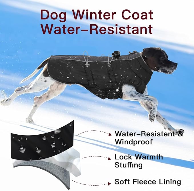 Dog Coat Winter Warm Dog Jackets for Large Dogs Reflective Snowsuit with Harness Fleece Dogs Snow Jacket Waterproof Pet Clothes for Cold Weather