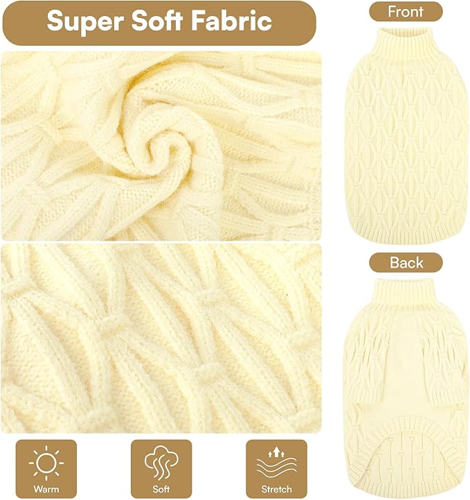 Queenmore Small Dog Sweater,Warm Pullover Dog Sweaters for Small Dogs Boys Girls,Soft Winter Doggie Sweaters,Thick Warm Dogs Clothes for Chihuahua,Dachshund,Yorkie(Beige,S)