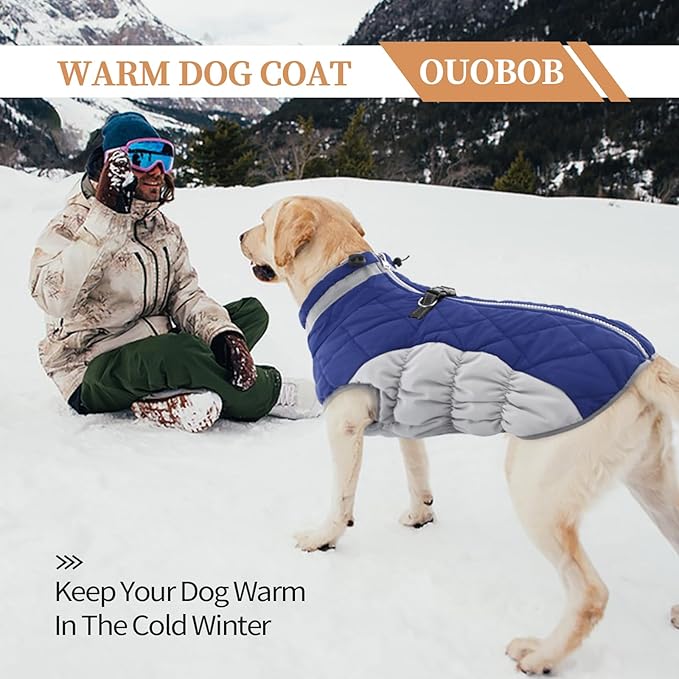 Dog Coats for Large Dogs,XL Dog Coat,Warm Fleece Winter Coat with D-Ring,Back Zipper Pet Jacket for Large Dogs,Waterproof Pet Snow Jacket Clothes Snowsuit Beagle Corgi Border Collie,Blue,XL