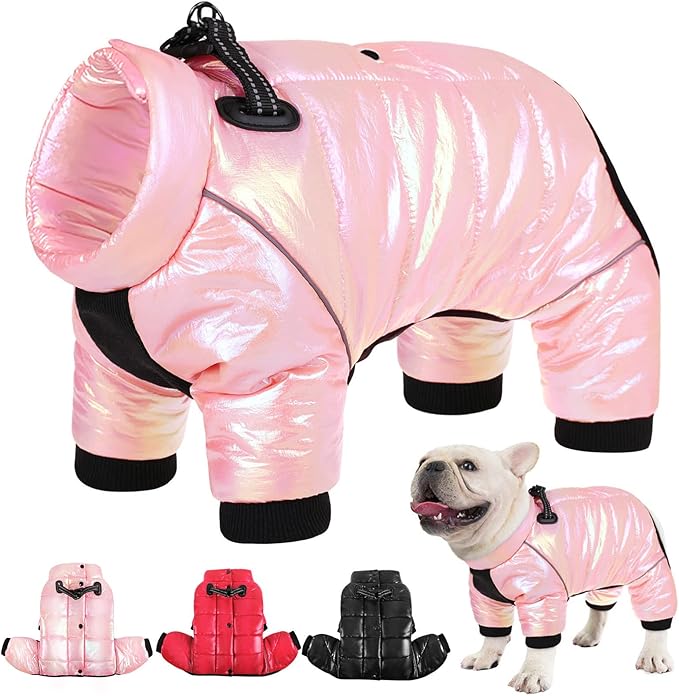 AOFITEE Dog Coat, Waterproof Dog Jacket for Winter, Warm Fullbody Dogs Snowsuit, Winter Coat for Small Dogs, Zip Up Pet Puffer Jacket Fleece Vest, Outdoor Reflective Cold Weather Pet Coats, Pink S