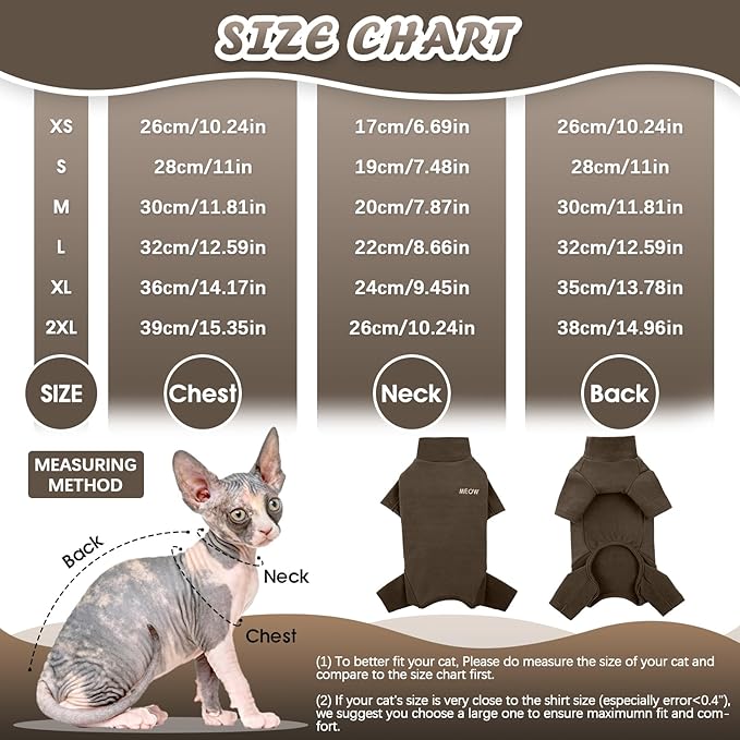 ROZKITCH Hairless Cat Shirt, Turtleneck Sweater for Cat, Sphynx Cats Shirt Hairless Sweaters with Sleeves, Warm and Soft Kitten Pullover Fleece Winter Pajamas Jumpsuit for Puppy Cats Coffee S