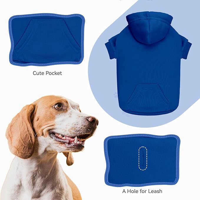 Dog Sweaters for Small Dogs Dog Hoodie Pet Sweater Solid Soft Brushed Fleece Pet Clothes Hoodie Sweatshirt with Pocket(Blue-S)