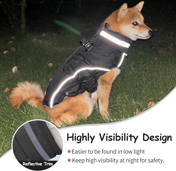 Malier Dog Coat, Reflective Dog Jacket Waterproof Windproof Puppy Cold Weather Coats with Harness Built in, Winter Extra Warm Pet Coat Fleece Vest for Small Large Pets and Puppy (Black, XX-Large)