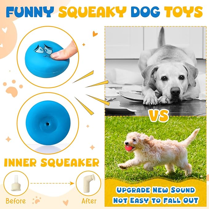 Hungdao 40 Pcs Bulk Dog Squeaky Toys Soft Rubber Latex Dog Toys Small Squeaky Balls Interactive Fetch Balls for Teething Small Pet Breeds Training(Funny Face)