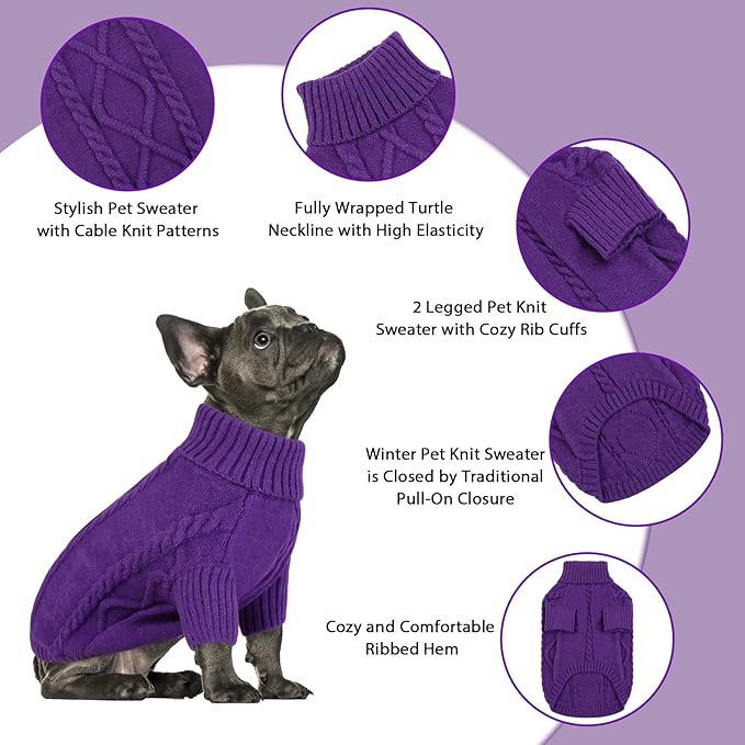 Queenmore Dog Sweater for Large Size Pet,Pitbull Dog Sweater,XXL Doggy Sweater for Labrador Retriever,Cold Weather Warm Knitted Pet Sweatershirt for Boy Girl Dogs (Purple,2XL)