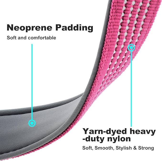 Plutus Pet Reflective Dog Collar with Aviation Aluminum Buckle, Neoprene Padded for Comfort, Lightweight, Heavy Duty Nylon Collar for Puppy Small Medium Large Dogs (Pink, M)