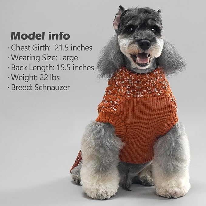 KYEESE Dog Sweaters for Small Dogs Male Color Block Pet Sweater with Fuzzy Thread Knitted Turtleneck Small Dog Sweater Knitwear Pet Sweater Fall Winter Dogs Clothes, Brown, L
