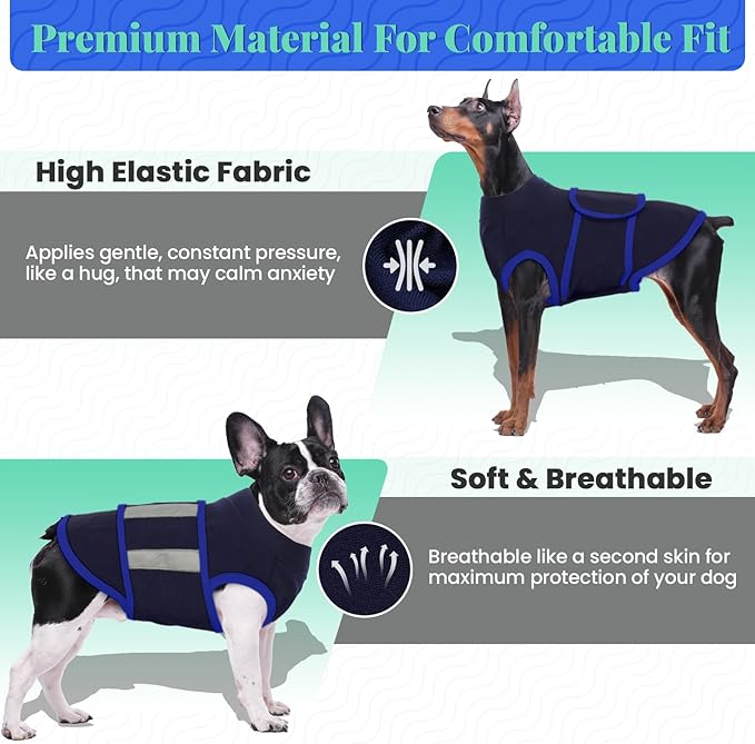 MIGOHI Dog Anxiety Relief Coat,Comfort Anxiety Vest for Dogs,Adjustable Anxiety Calming Wrap for Fireworks,Thunderstorms,Travel, Separation, Dog Anxiety Jacket for Small Dogs,M,NavyBlue