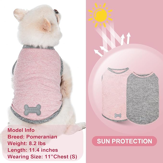 KYEESE 2Pack Dog Shirts Soft Tank Top Small Dog Shirt with Reflective Label Quick Dry Stretchy Sleeveless Vest Sun Protection Lightweight Pet Clothes, Large