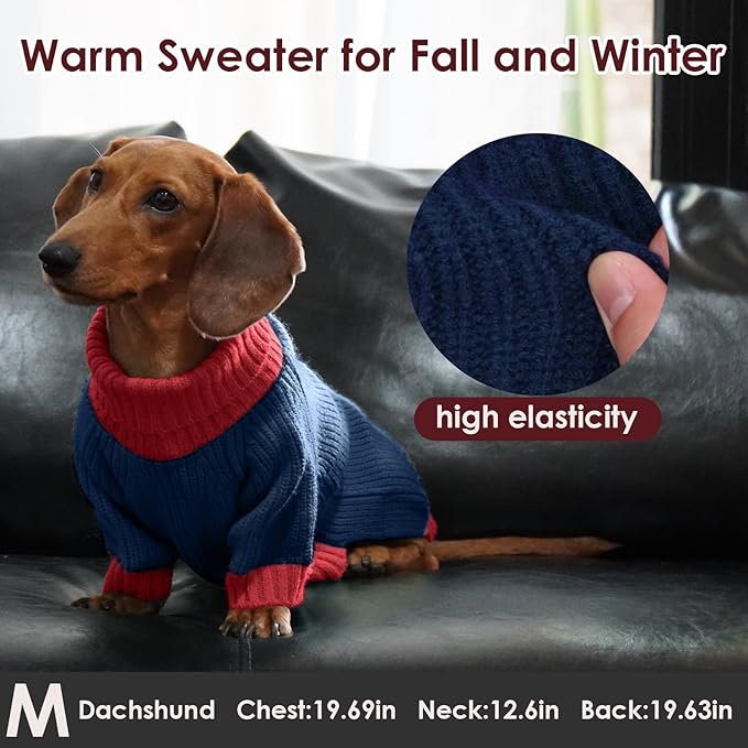 Dog Sweaters for Medium Dogs Boy Girl, Soft Turtleneck Sweater with Leash Hole, Stretchy Fall Sweater Christmas, Fleece Winter Warm Pet Clothes Costume for Schnauzer, Bichon Frise, NavyBlue M