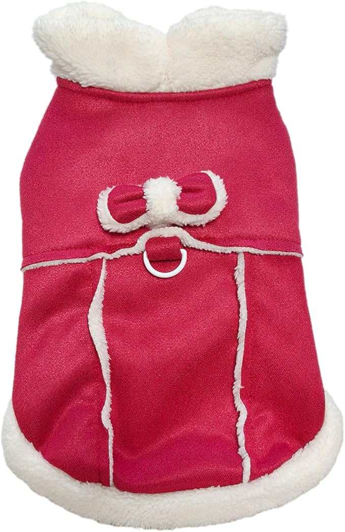 Jecikelon Bowtie Dog Cold Weather Coat Fleece Lining Warm Pet Puppy Turtleneck Dogs Winter Clothes for Small Dogs with D-Ring (Red, Large)