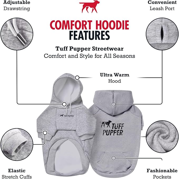 Tuff Pupper Dog Hoodie | Premium Quality 100% Organic Cotton | Ultra Soft Interior for Superior Comfort | Elastic Cuffs & Drawstring for Warmth | Stretch Fit Suitable for All Breeds (Gray, 3XL)