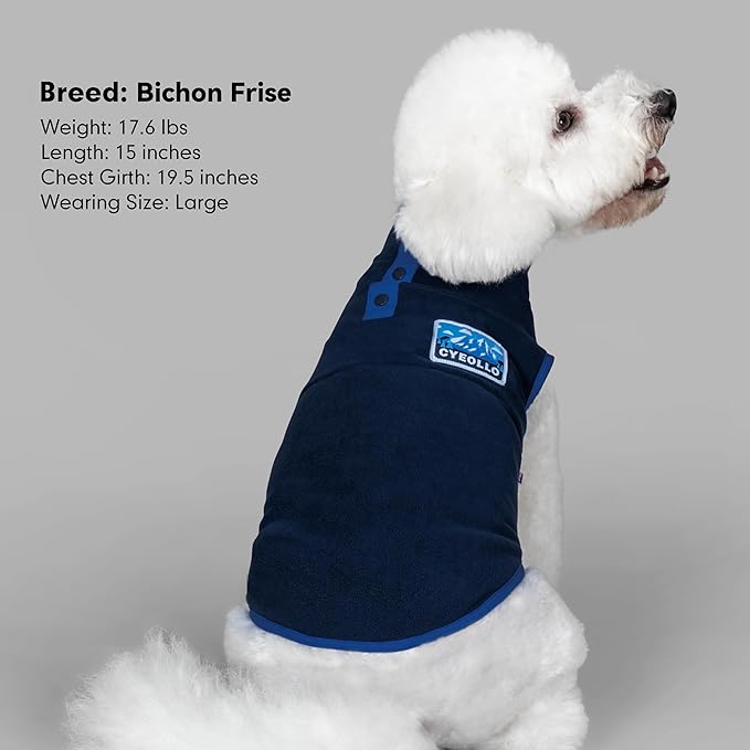 cyeollo Fleece Dog Sweater, Turtleneck Dog Sweatshirt Stretchy Pullover Fleece Vest Warm Winter Fall Clothes for Small Dogs Boy Pet Apparel, Navy Blue L