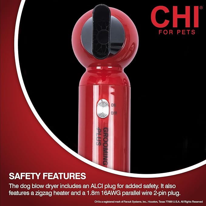 CHI for Pets Grooming Plus Handheld Pet Hair Dryer - Low Heat and Quiet Motor - Compact Blow Dryer for Dogs and Cats - One-Handed Design for Easy Drying and Comfort