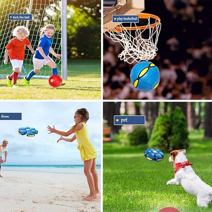 UFO Magic Balls, Pet Toy Flying Saucer Ball With 3 Lights, Creative Doggy Disc Ball Stomp, Portable Decompression Flying Flat Throw Dog Balls Toy for Childrens Kids Small Dogs Outdoor Sports (Green)