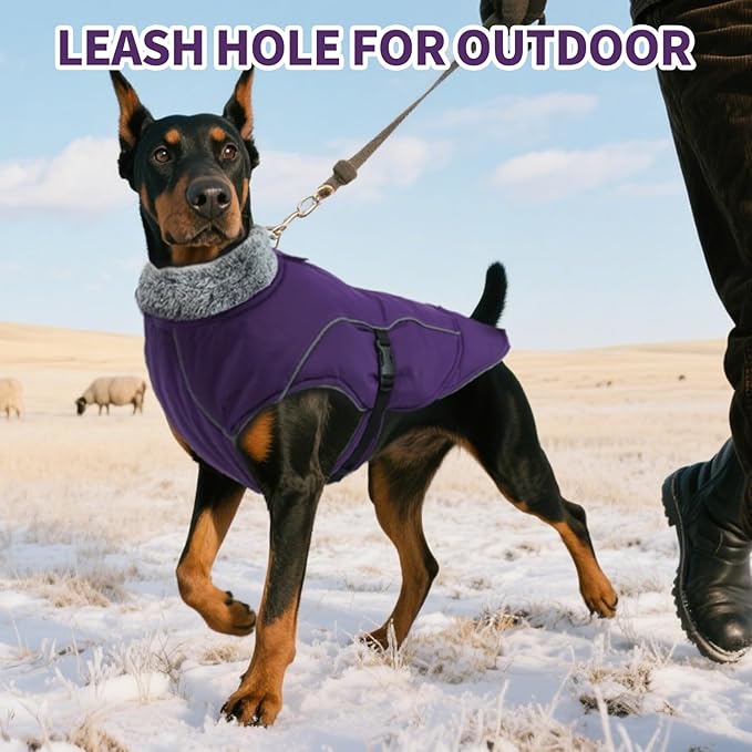 DENTRUN Small Dog Winter Warm Coat - Windproof Cozy Jacket, Thick Fleece Vest with Adjustable Belt, Water Repellent, Reflective Dog Sweater for Yorkie Dachshund Wear, Purple, S