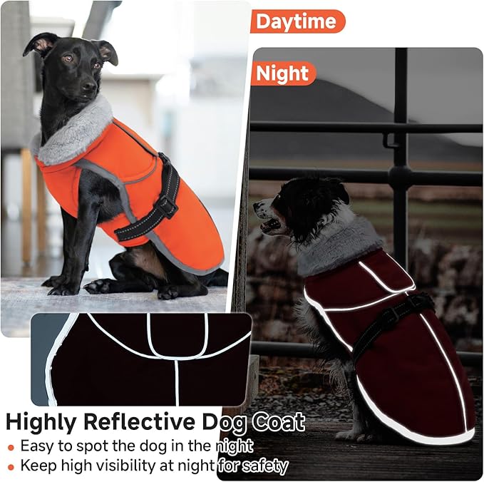 Lelepet Warm Dog Winter Coat Reflective Dog Jacket Fleece Vest Waterproof Windproof Cold Weather Coats with Adjustable Buckle Plush Turtleneck Pet Snowsuit for Small Medium Large Dogs,Pitbull,Lab,XL