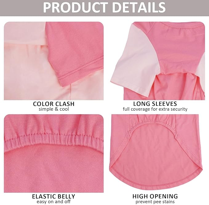 2 Pack Dog Shirt for Large Dogs XXL - Soft Breathable Cotton Tees, Freedom of Movement Prevents Overheating Clothes for Border Collie, Pitbull, Boxer,Sleep, Hiking, Play, Casual Wear, Pink