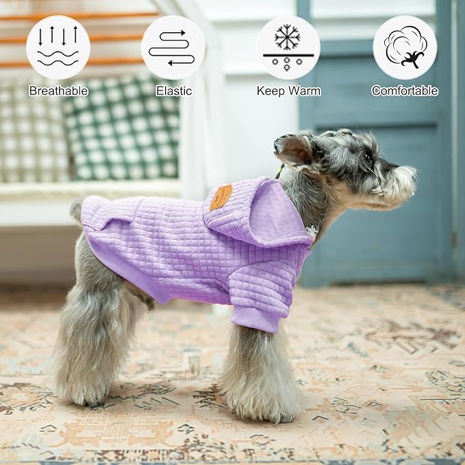 BEAUTYZOO Medium Dog Hoodie Sweater with Pockets, Dog Clothes for Small Medium Dogs Boy Girl, Waffle-Like Laminated Cotton Pet Coats with Hat and Leash Hole, Purple XL