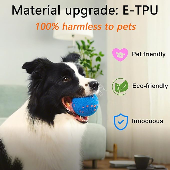 Interactive Dog Toys: Smart Dog Ball – Auto-Bounce, Vibrating & Jumping Action! Durable Duraspin Design for Aggressive Chewers. Rechargeable & Long-Lasting, Keeps Dogs Busy and Entertained Blue.