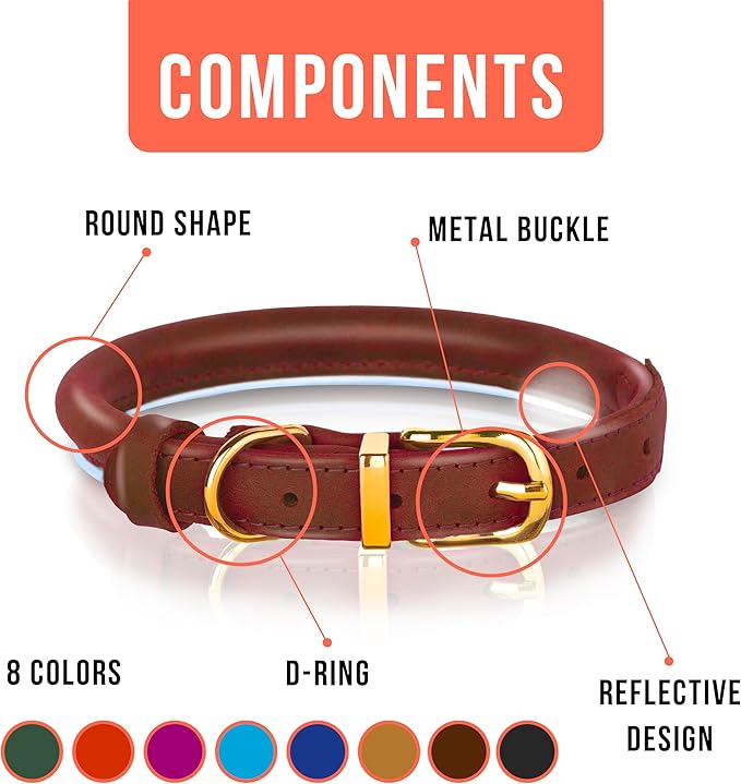 OOPSDOGGY Reflective Rolled Leather Dog Collar Adjustable Soft Padded Pet Collar for Small Medium Large Breed Dogs (Brown, XXL, 20"-24")