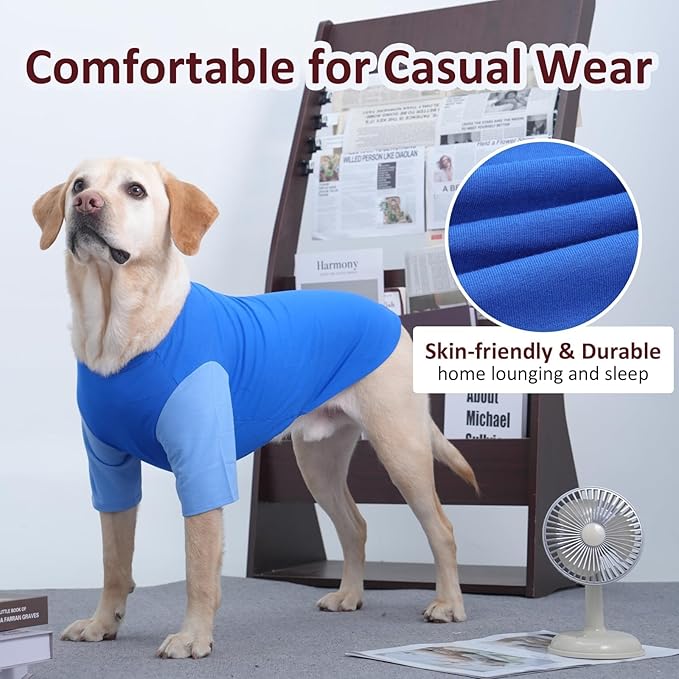 2 Pack Large Dog Shirts for Summer - Stretchy Breathable Cotton Dogs T-Shirt, Protect Skin Easy On and Off Dogs Clothes for French Bulldog, Pug, Daily Wear, Park, Travel, Beach Trips, Blue