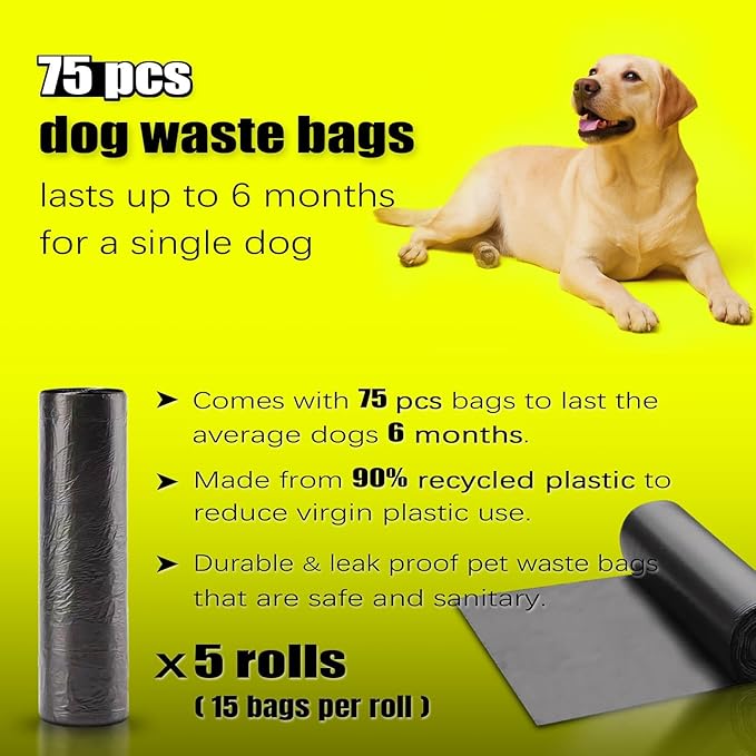 Dog Poop Bags, 20L / 5.3 Gal Replacement Dog Poop Bag - 75 PCS Leak-Proof & Tear-Resistant Bags for Most Pet Waste Trash Cans