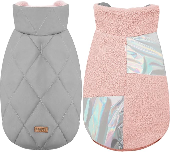 EMUST Dog Snow Jacket, Sweater for Dogs, Windproof Waterproof Fleece Lining Extra Warm Coats for Dogs, Pink, M