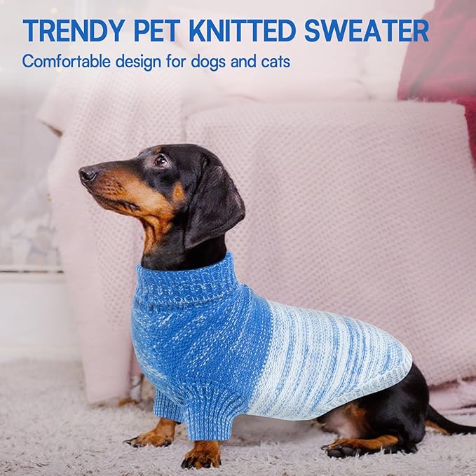 Queenmore Small Dog Sweater, Knitted Pullover Puppy Sweater,Cold Winter Pet Sweaters for Dog Girls Boys, Soft Turtleneck Knit Sweater with Leash Hole,Long Sleeves Christmas DogSweater(Royal Blue,S)