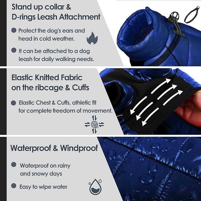 AOFITEE Dog Coat, Waterproof Dog Jacket for Winter, Warm Fullbody Dogs Snowsuit, Winter Coat for Small Dogs, Zip Up Pet Puffer Jacket Fleece Vest, Outdoor Reflective Cold Weather Pet Coats, Medium