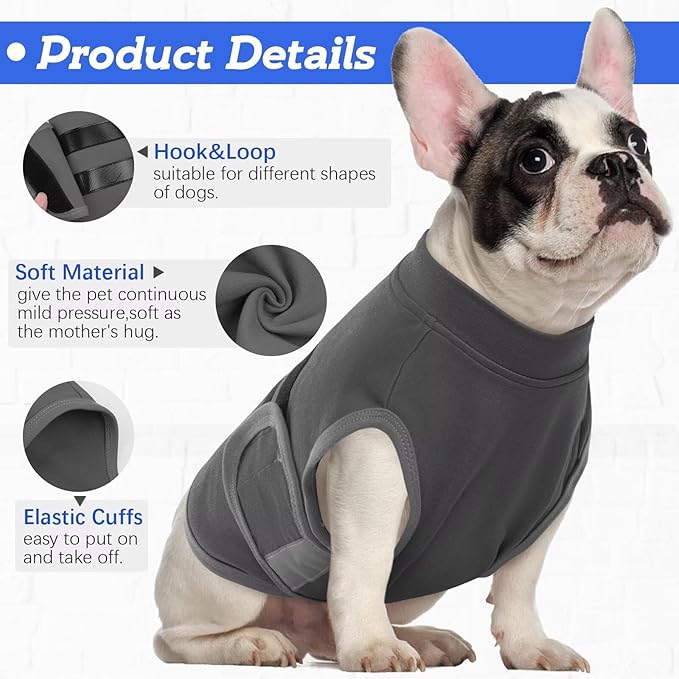 MIGOHI Dog Anxiety Relief Coat,Comfort Anxiety Vest for Dogs,Adjustable Dog Anxiety Calming Wrap for Fireworks,Thunderstorm,Travel,Separation,Anxiety Jacket for Medium Dogs,M,Gray