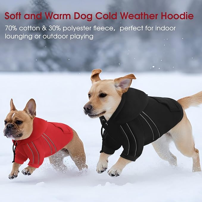 ASENKU Cozy Dog Hoodie，Soft Sweater with Adjustable Hood, Back Pocket and Leash Access Hole，Warm Reflective Sweatshirt for Cold Weather（Black，S