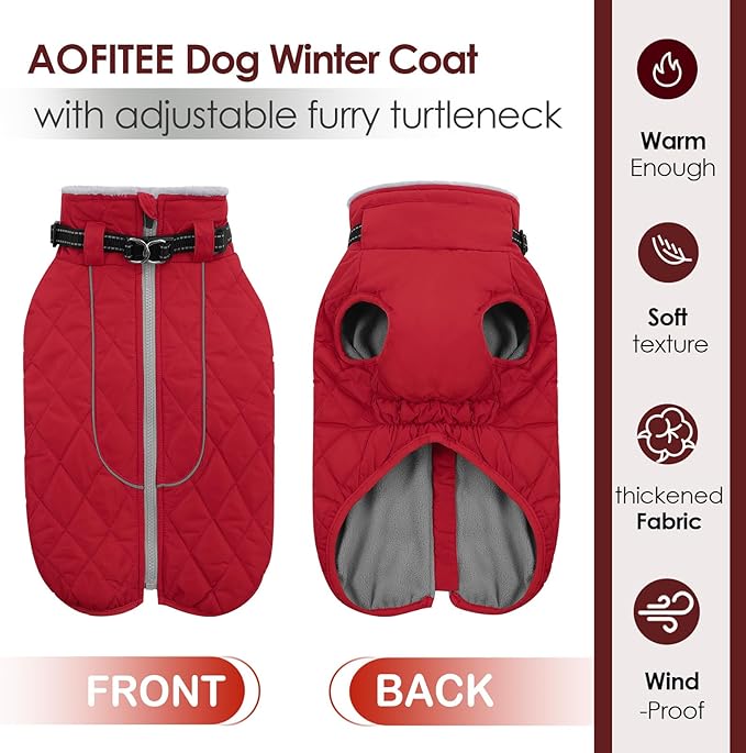 AOFITEE Winter Jacket for Extra Large Dogs, Warm Turtleneck Dog Coat with Back Zipper, Waterproof Dog Puffer Coat for Large Dogs, Pet Snowsuit Warm Snowsuit for German Shepherd, Weimar, Doberman